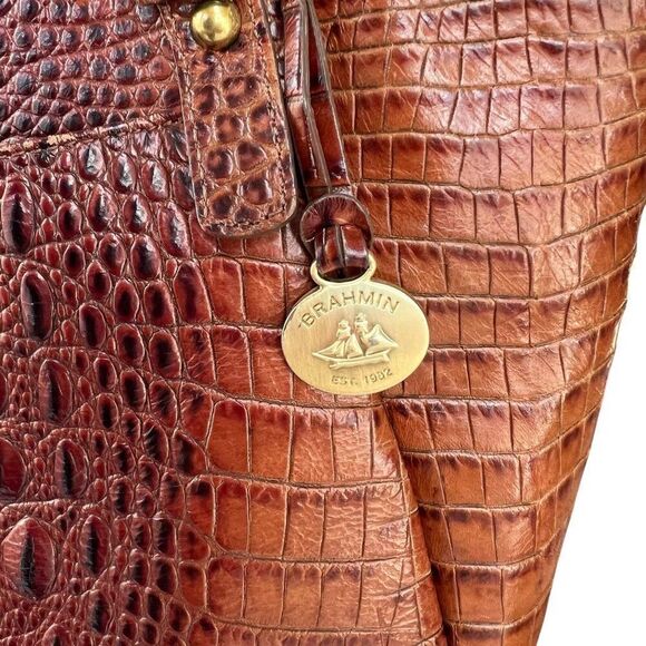Brahmin Collette Pecan Melbourne Crocodile-Embossed Leather Shoulder Bag - Picture 6 of 16